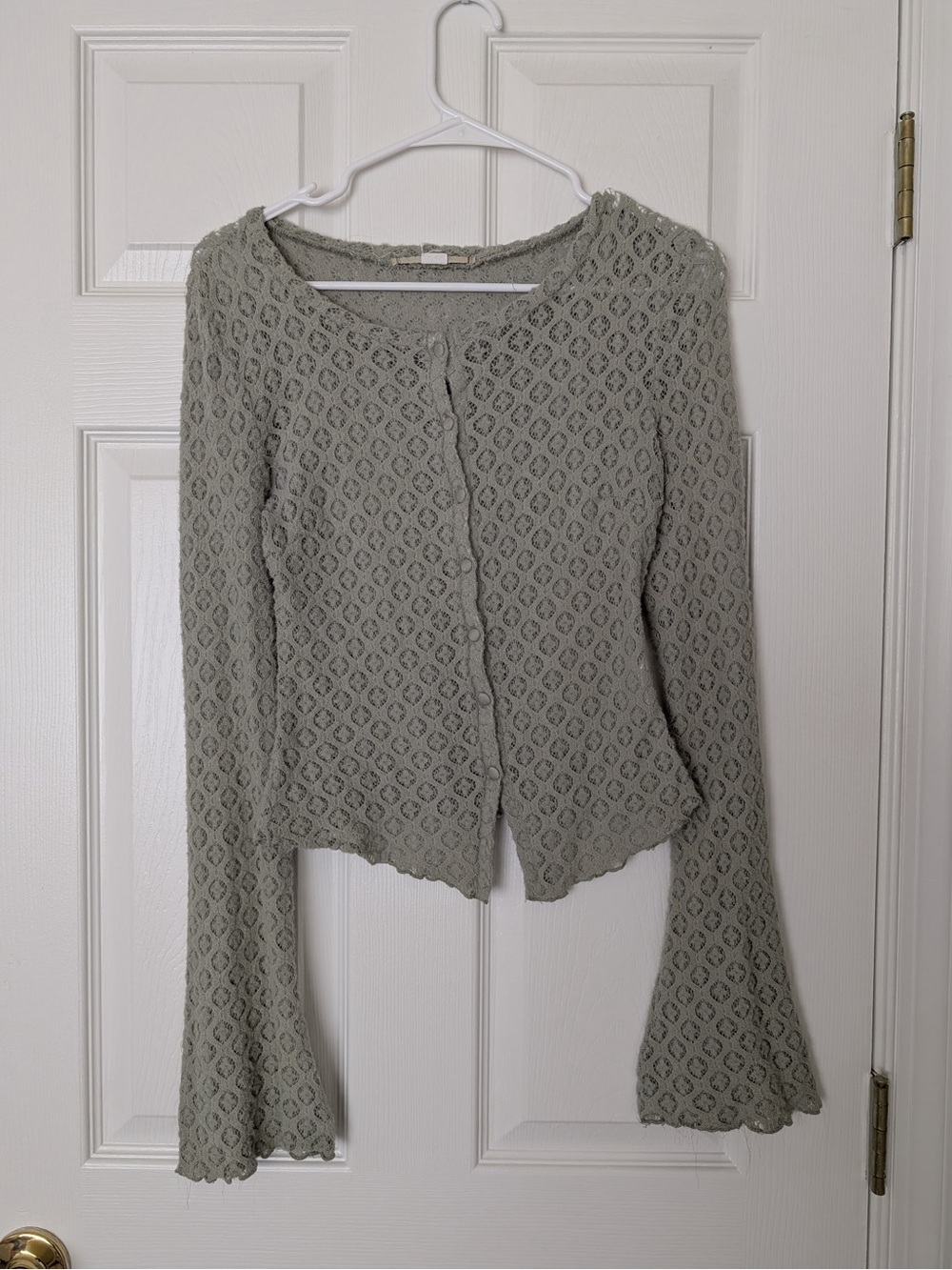 Kimchi Blue Sage Green Textured Eyelet Button-Front Cardigan